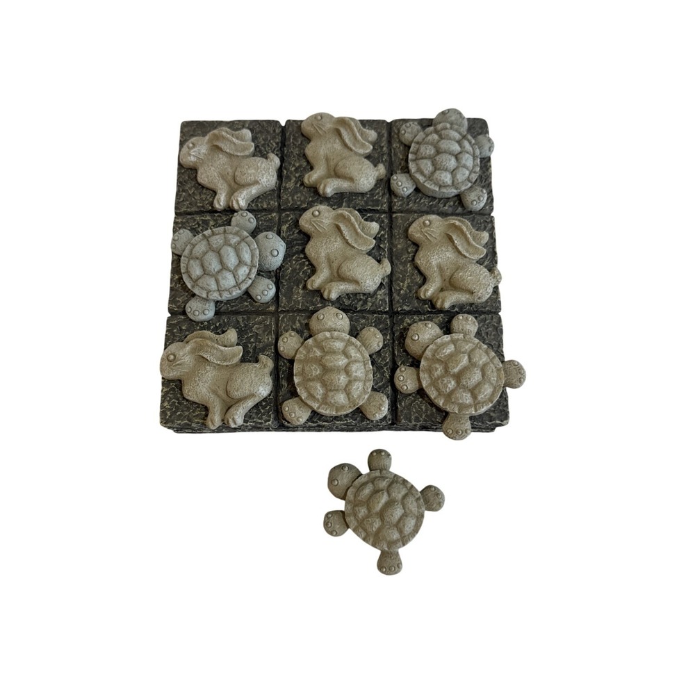 Jaimy Tortoise and the Hare Tic Tac Toe Game Resin Stone Finish Garden Decor
